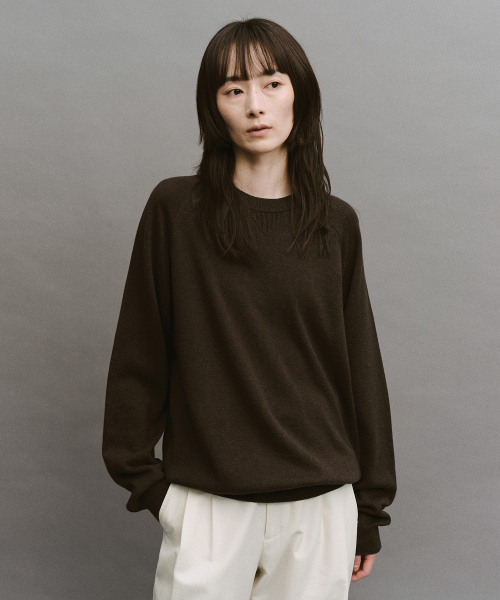 W. Whole Garment Crew-Neck Knit (Dark Brown)