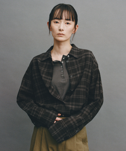 W. Voile Oversized Shirt (Charcoal Brown-Check)