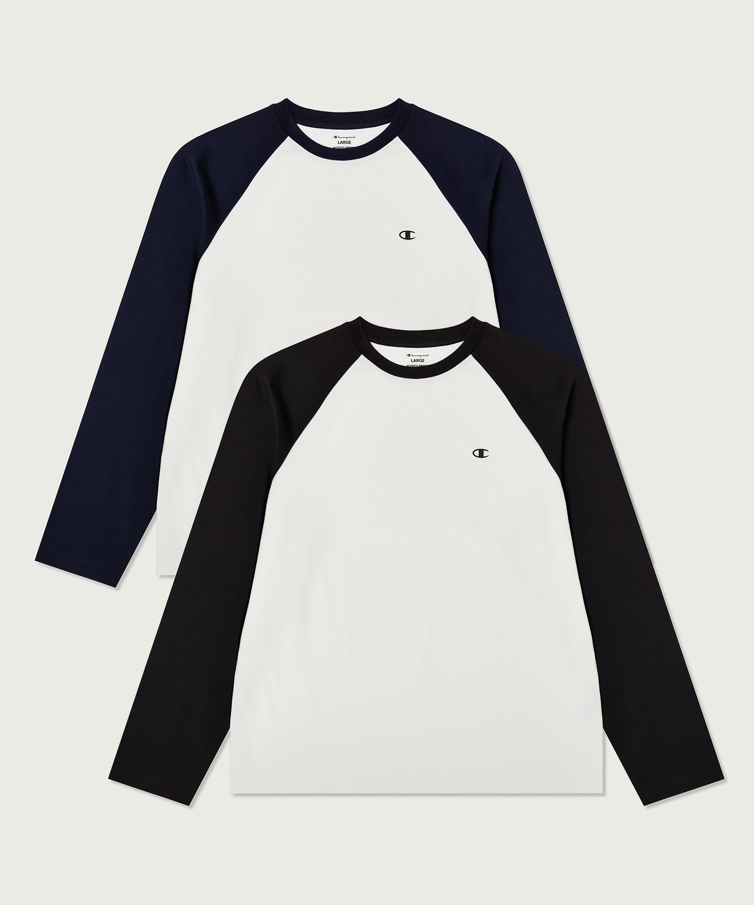 2 штуки RelaxFit крунек рэглан лонгслив футболка Black/Navy