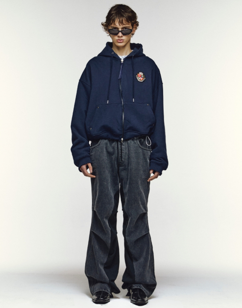 __CODE_0__ : New Destroy Crop Hood Zip-Up [NAVY]