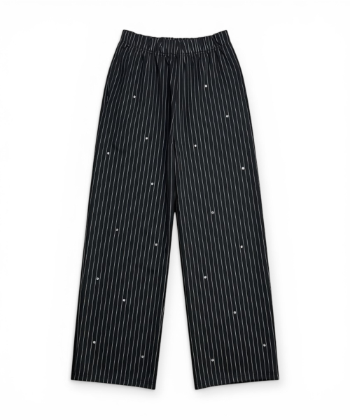 Crystal Stud Pinstripe Широкие брюки (Black)