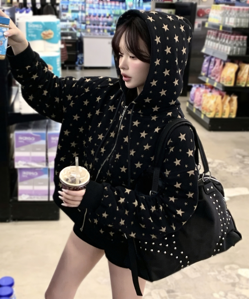Худи на молнии Signature Star с защипами [Black]