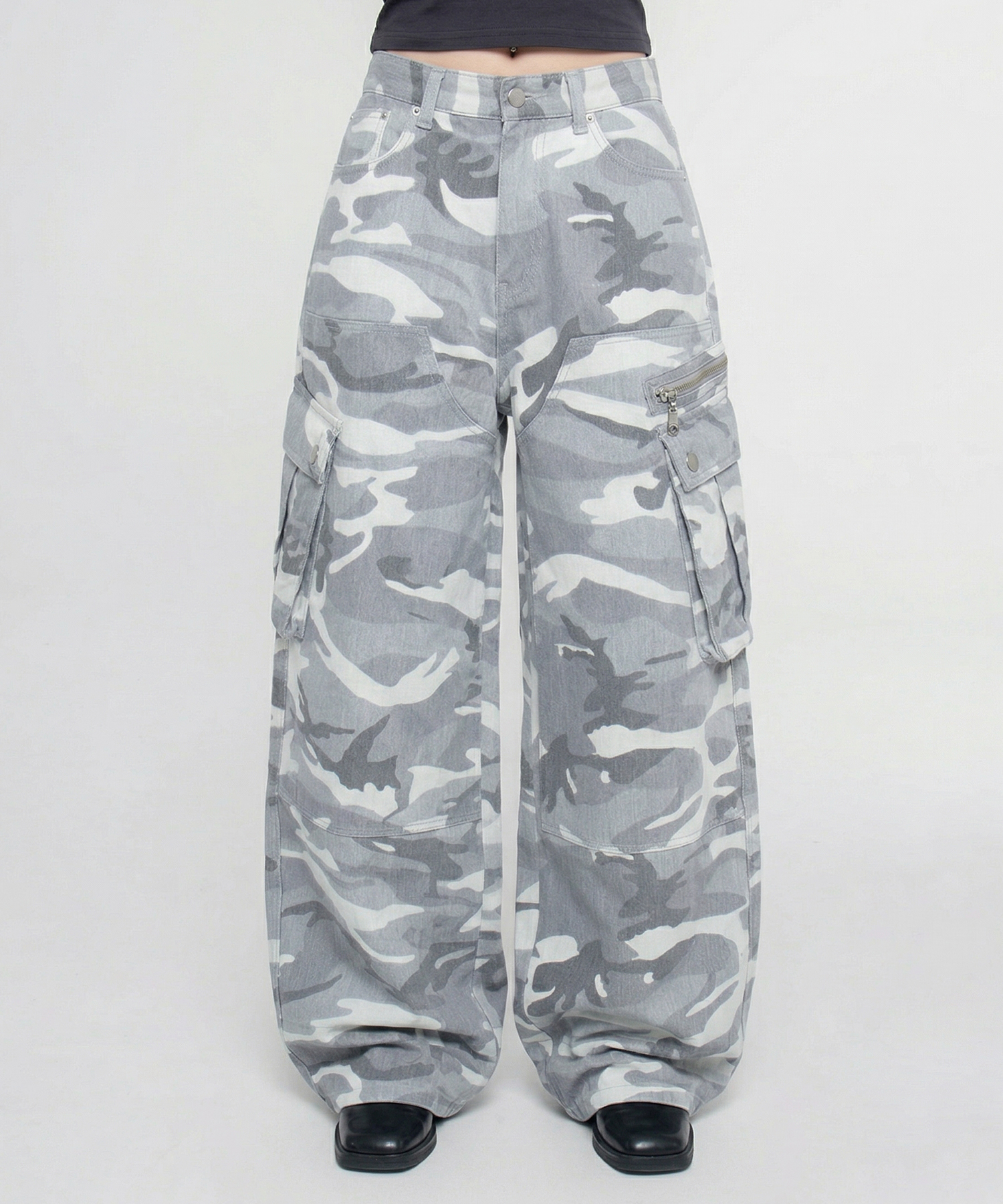 Широкие брюки карго в стиле милитари Light Grey