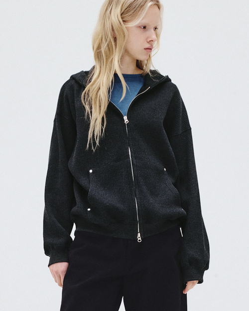 Waffle hood zip-up (charcoal)