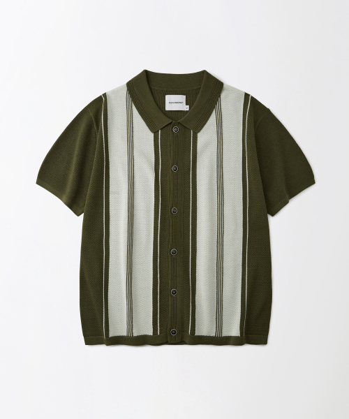 __CODE_0__ STRIPE COLLAR __CODE_1__ CARDIGAN_OLIVE/IVORY