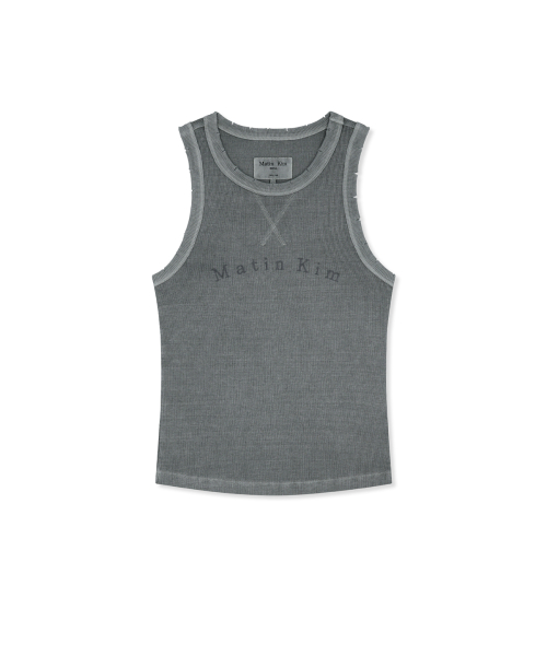 DISTRESSED SLEEVELESS LOGO TOP IN LIGHT GREY