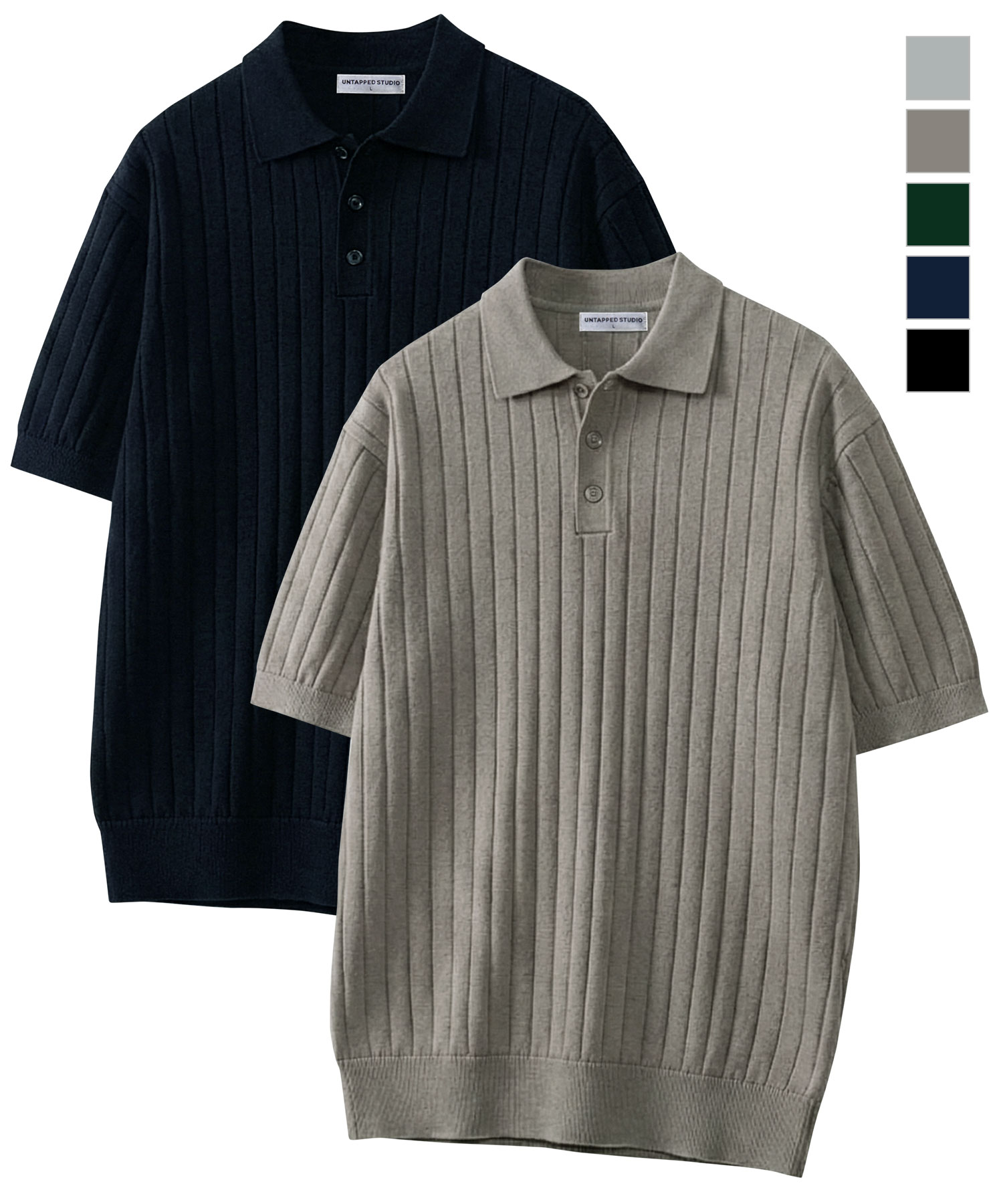 Washable Cool Cotton Рифлёный С короткими рукавами Воротниковое вязаное 5COLOR