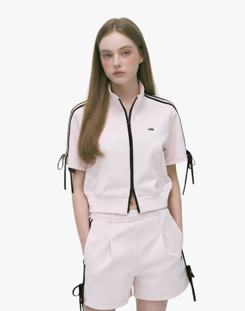 Лента полукроп трек-топ с коротким рукавом Pale Pink