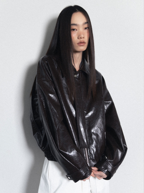 Glossy Leather Bomber Куртка_коричневый