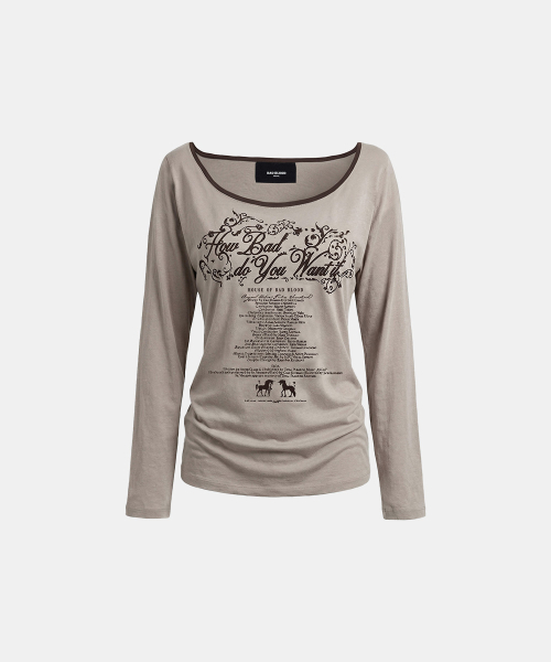 MUSINSA | BADBLOOD Script Graphic Ringer Loose-Fit T-Shirt - Beige