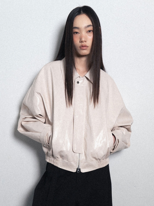 Glossy Leather Bomber Куртка_слоновая кость
