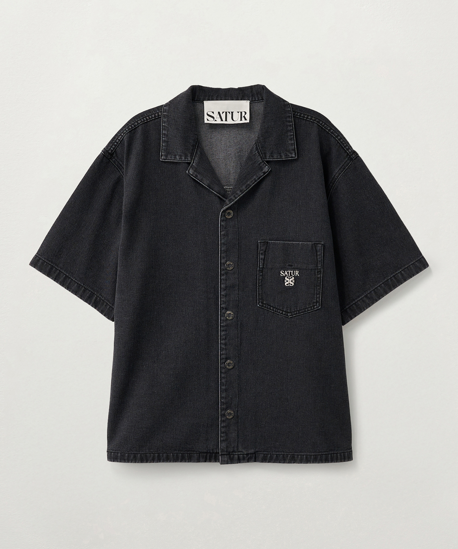 Open Воротник Half Denim Рубашка чёрный