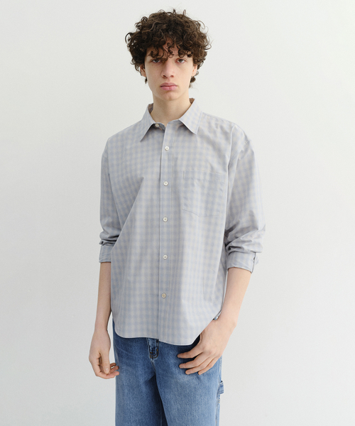CROPPED CHECKED Рубашка_UNISEX_UDSH6A116_SOFT синий CHECK