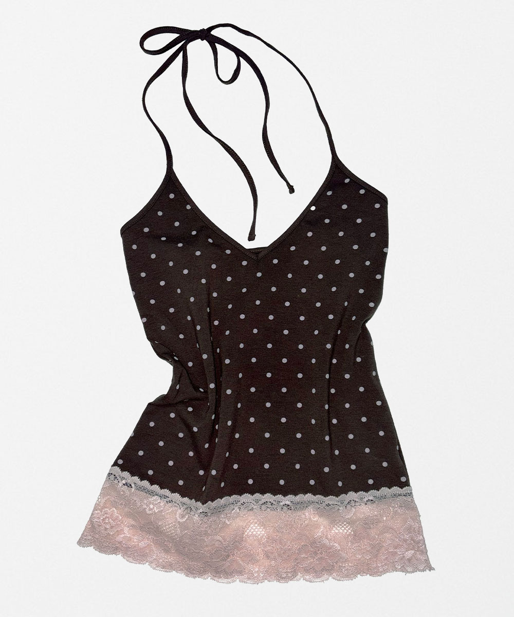 Dot Lace Halter Топ коричневый