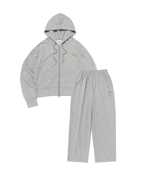 Милый спортивный костюм с худи на молнии и графикой (Grey)