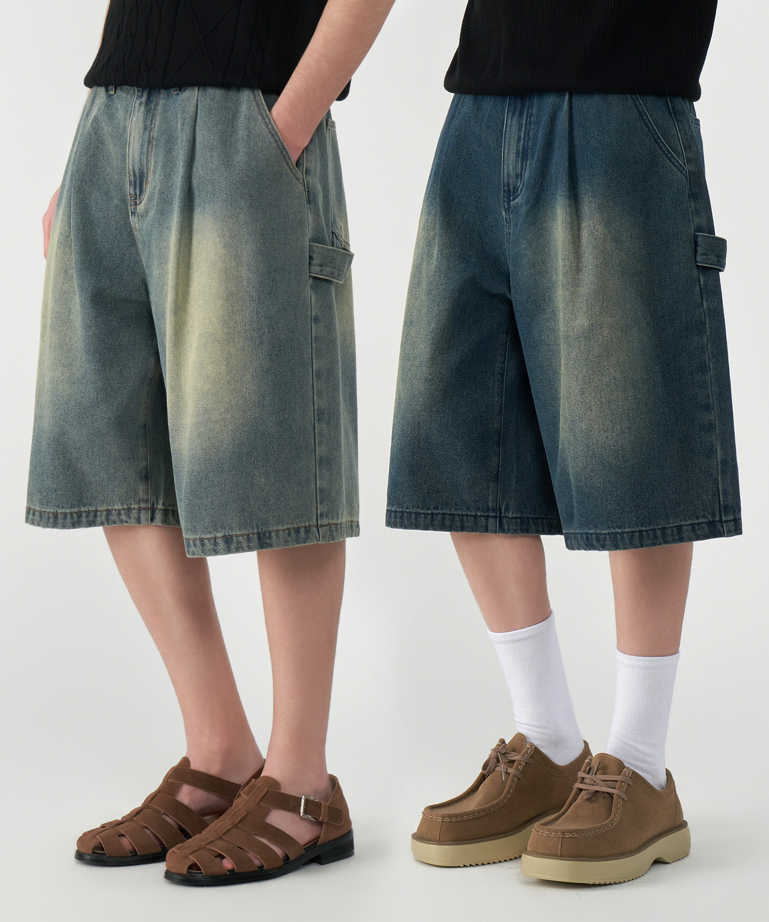 Vintage Carpenter Bermuda Wide Denim Брюки 4 COLOR