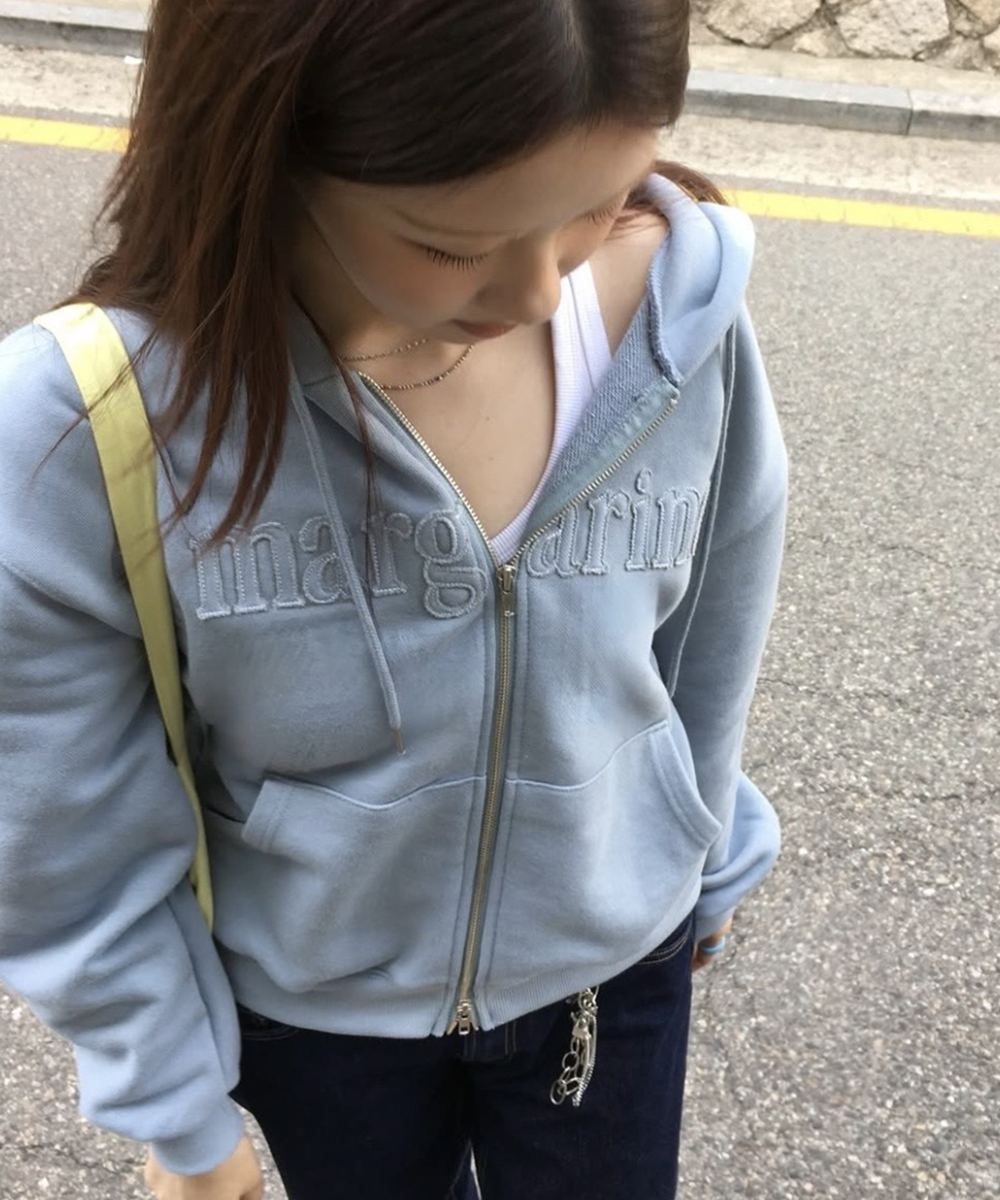 Margarine Applique Loose two-way zipper Hoodie Zip-Up Blue