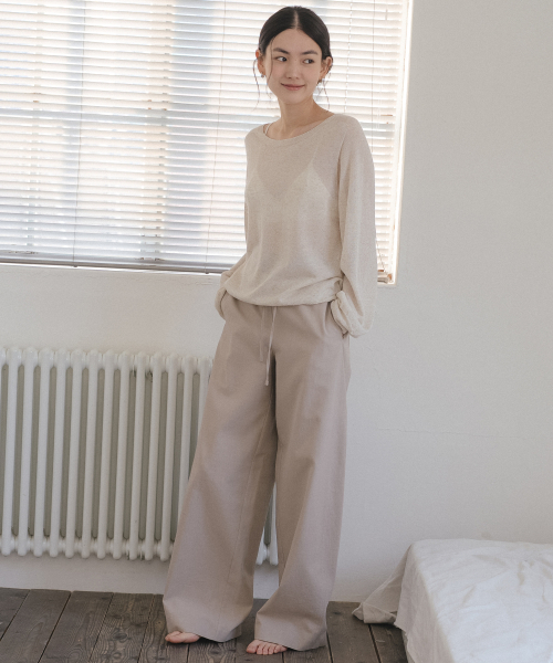 Curved banding cotton pants [TISU05PT03]_Beige