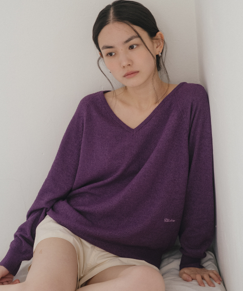 Loose fit v-neck knit [TISU05SW02]_Purple