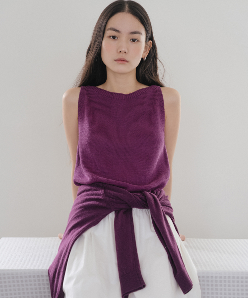 Linen boat neck sleeveless [TISU05TN02]_Grape
