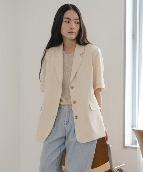 Linen blended half sleeve jacket [TISU05JK03]_Beige