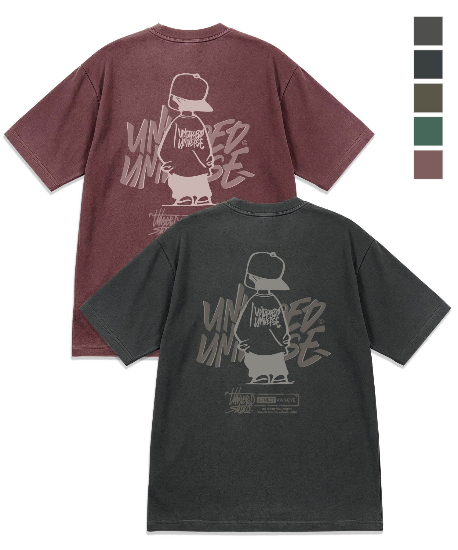 URBAN KID GRAPHIC Pure Cotton Pigment Oversized Fit Short-Sleeved T-Shirt 5COLOR