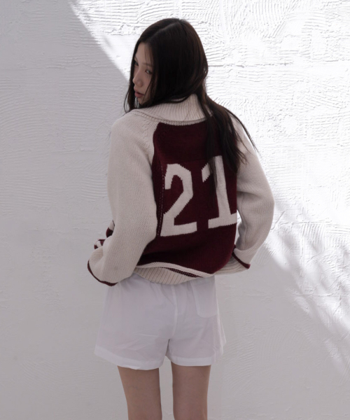 21 COWICHAN KNIT ZIP-UP (BURGUNDY)