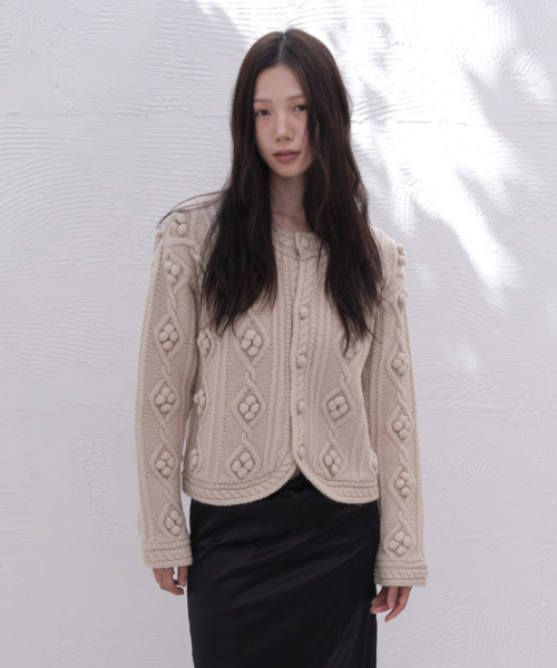 JANE BIRKIN 100% WOOL HANDMADE CARDIGAN (CREAM)