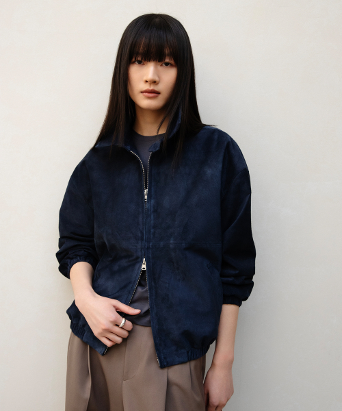Mimi Suede Blouson Jacket (Dark Navy)