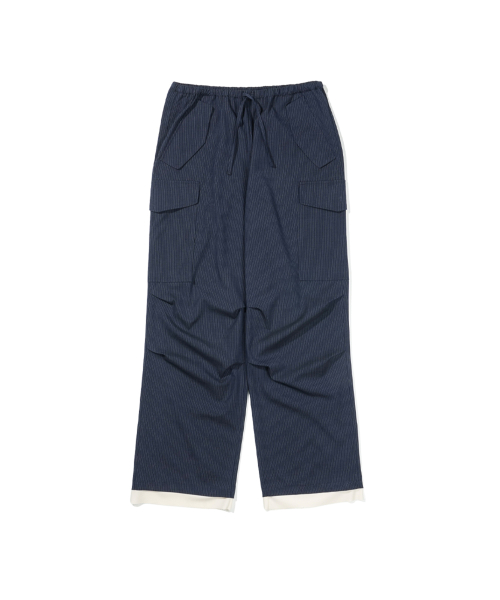 (W) PETER LAYERED STRIPE SLACKS - NAVY