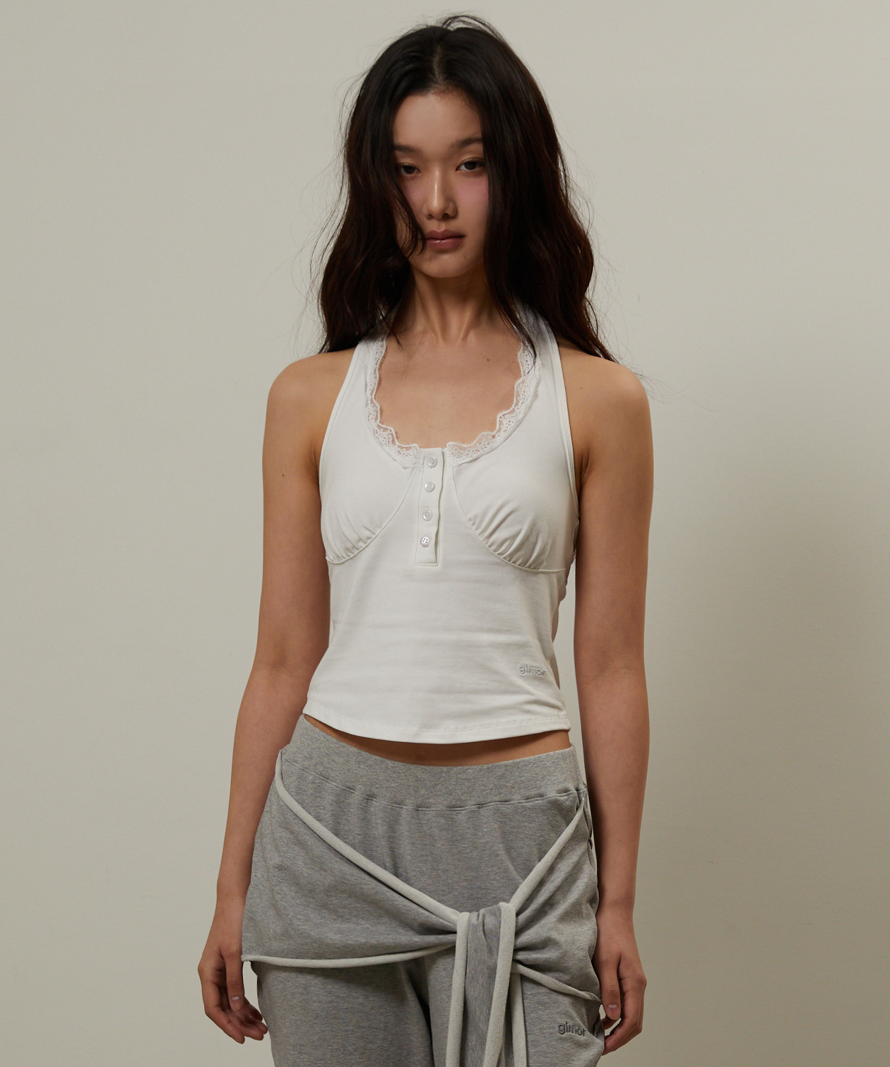 Lace Halter Sleeveless White