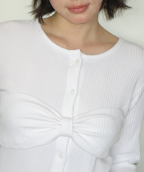 KNOT RIBBON SLIM FIT CARDIGAN WHITE