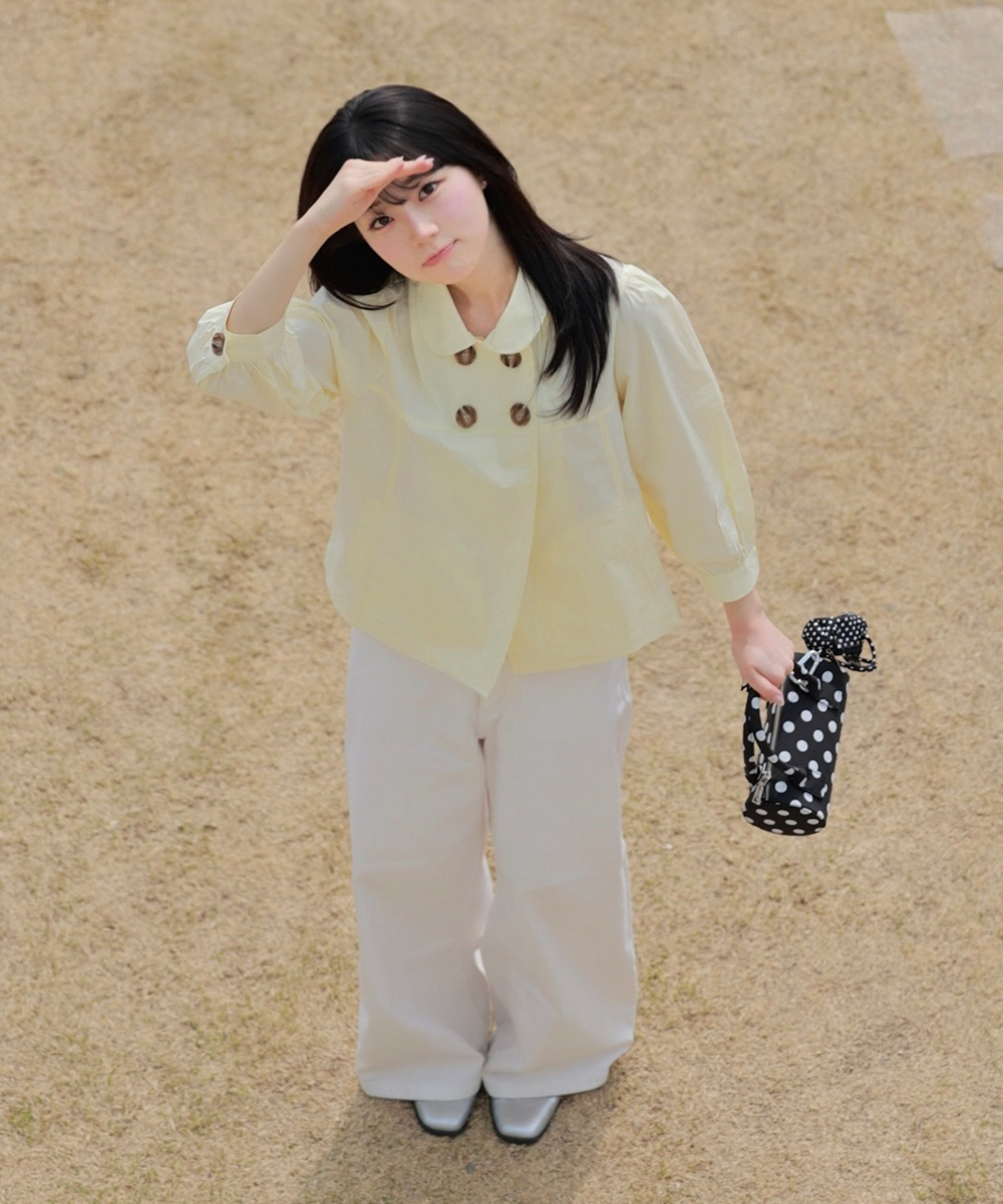 DOUBLE BUTTON PUFF SLEEVE JACKET SOFT YELLOW