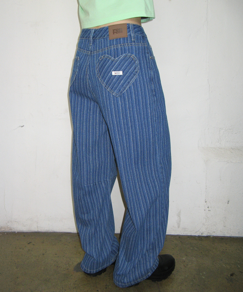 STRIPE DENIM WIDE PANTS MEDIUM BLUE