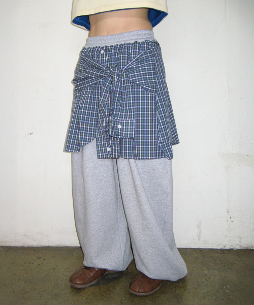 SHIRT LAYERED SWEAT PANTS GREY