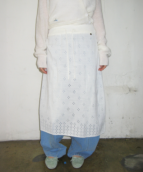POINTELLE KNIT LONG SKIRT IVORY
