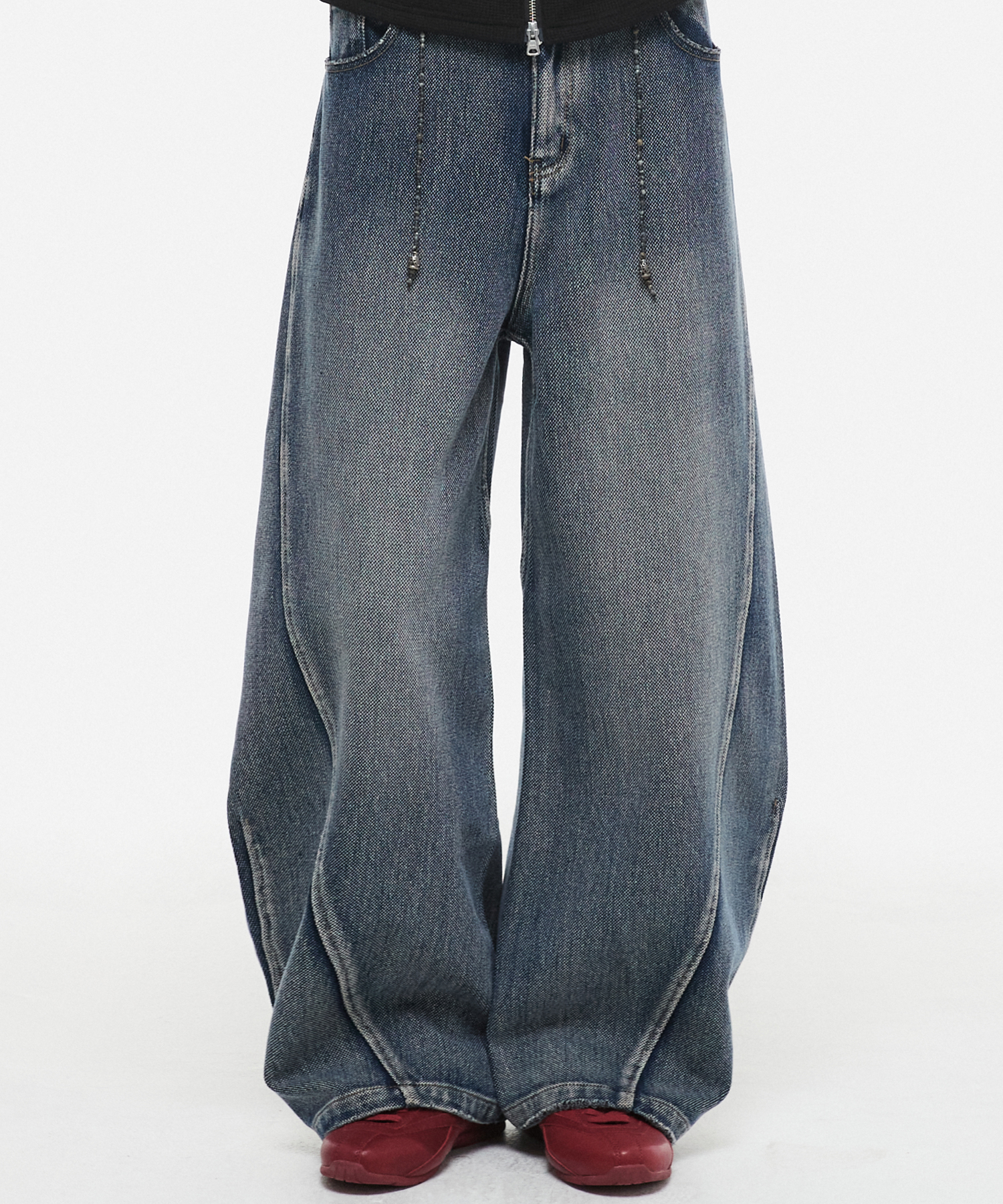 Sashiko Curved Denim Pants Blue