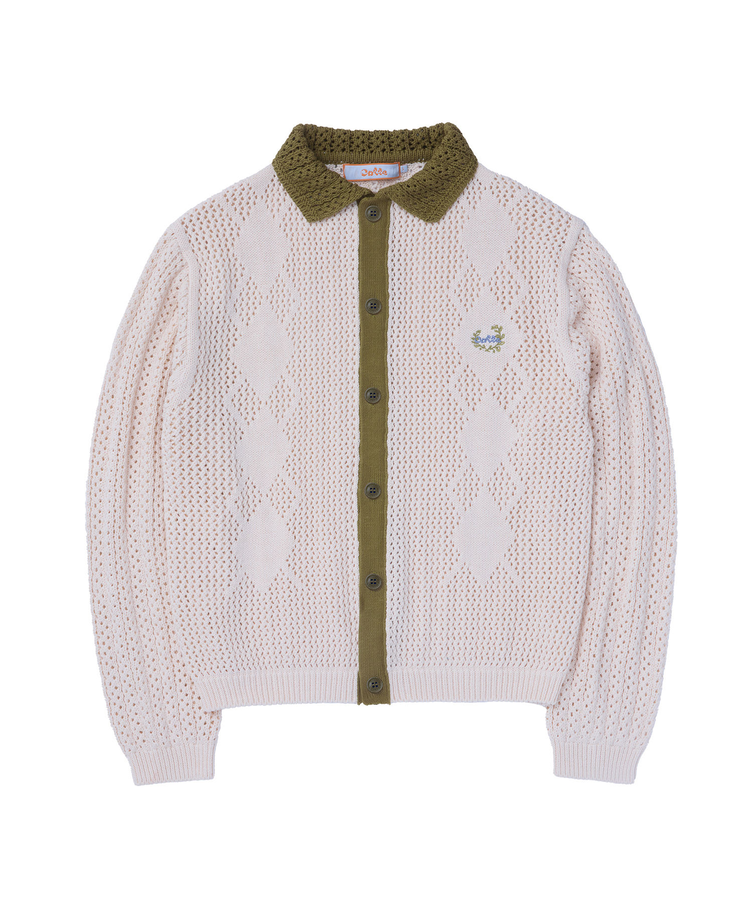 Argyle Crochet Summer Knit Cardigan(OLIVE)