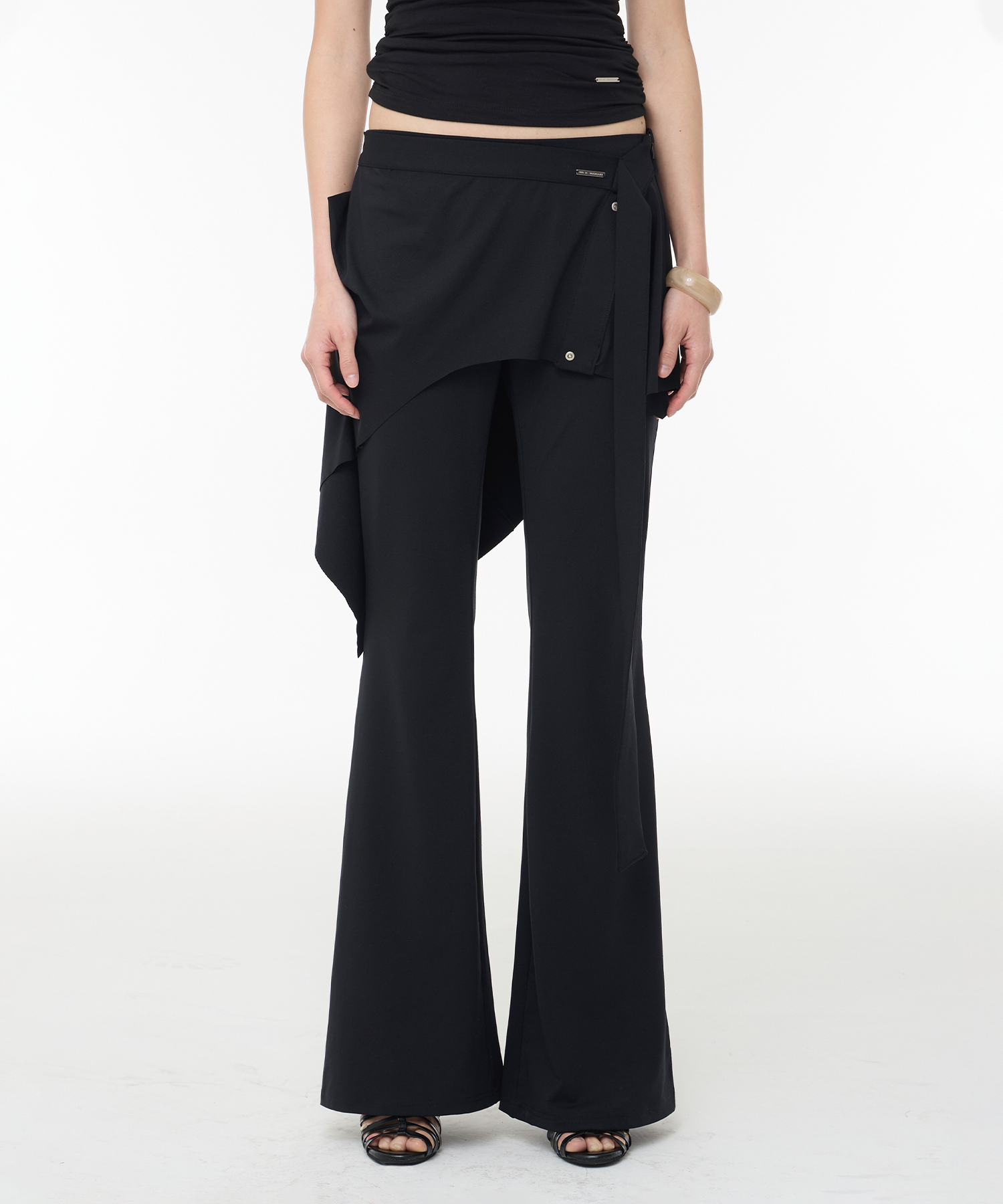 Wrap Skirt Leggings Pants - Black