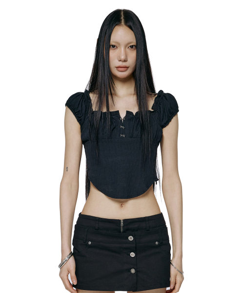 MUSINSA | ROCKCAKE Curve Line Corset Blouse - White