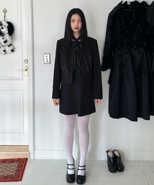 JACQUARD NON-COLLAR JACKET (BLACK)