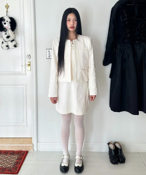 JACQUARD NON-COLLAR JACKET (IVORY)