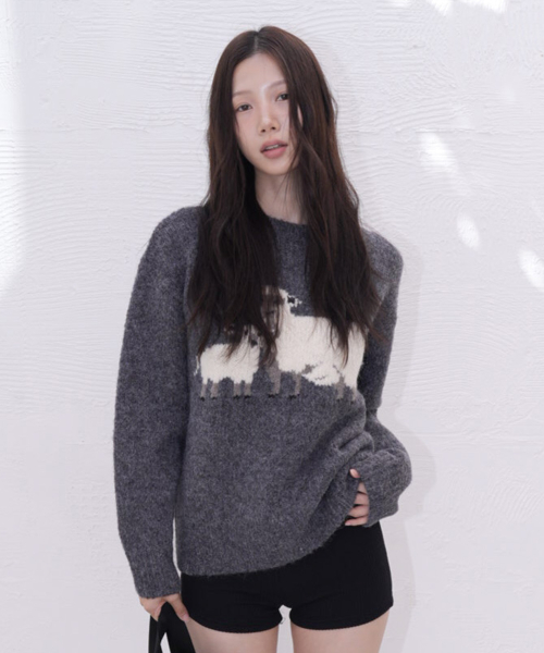 COZY SHEEP WOOL ROUND KNIT (GREY)