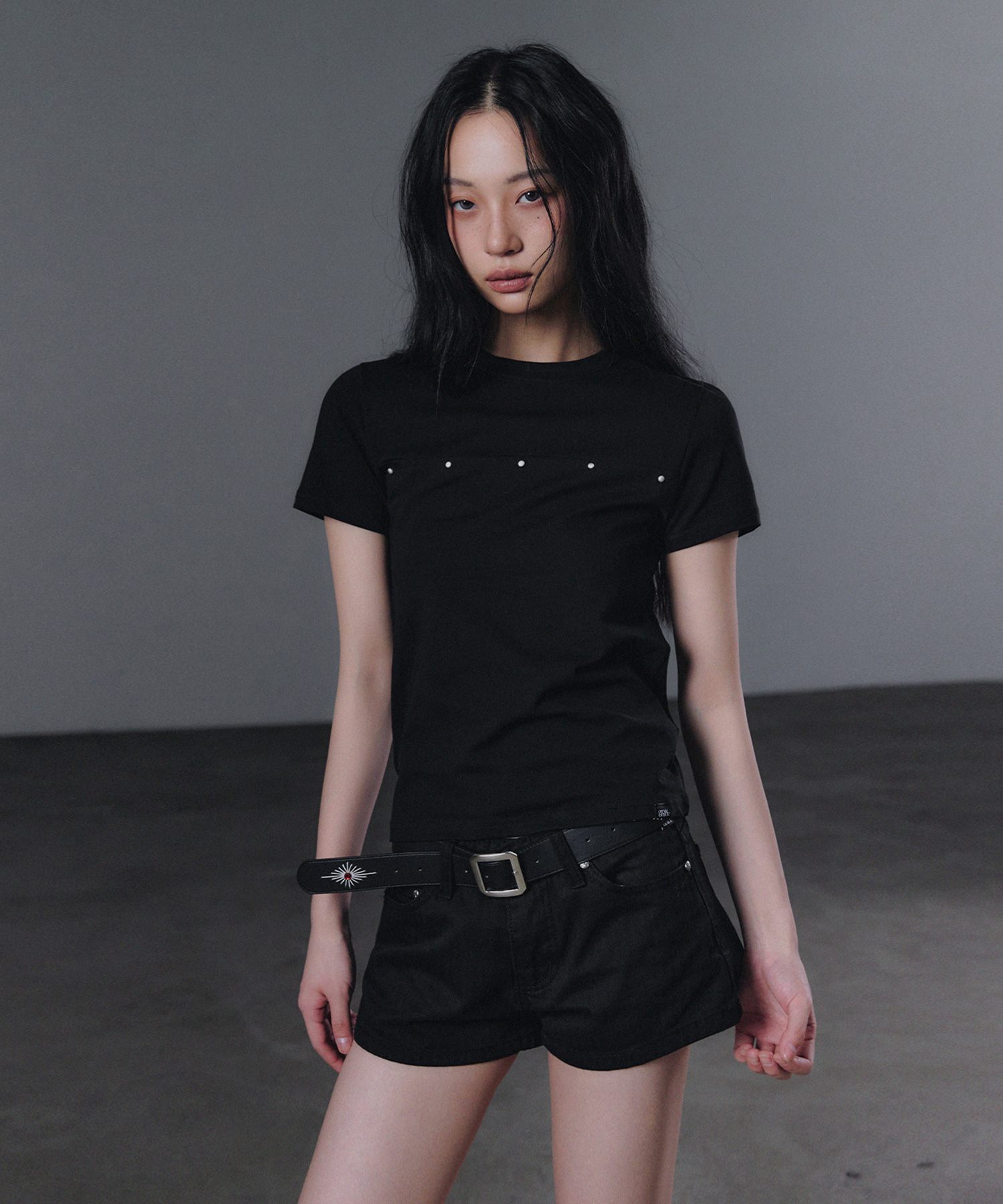 Футболка с коротким рукавом с заклёпками и вставками Black