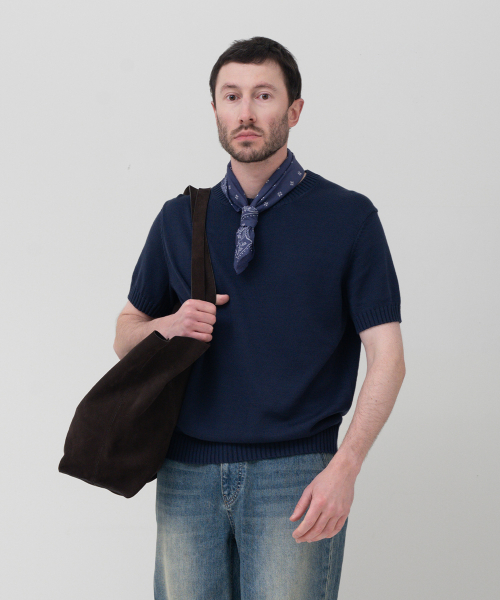 Футболка из мягкого хлопка 3PLY Round Knit Dark Navy