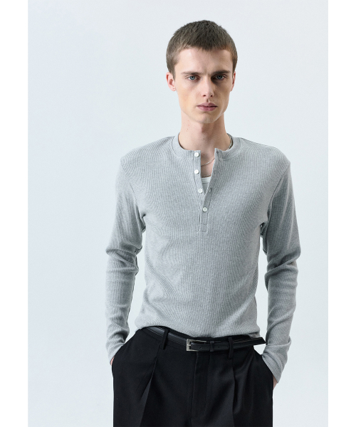 Henley горловина длинный рукав - серый