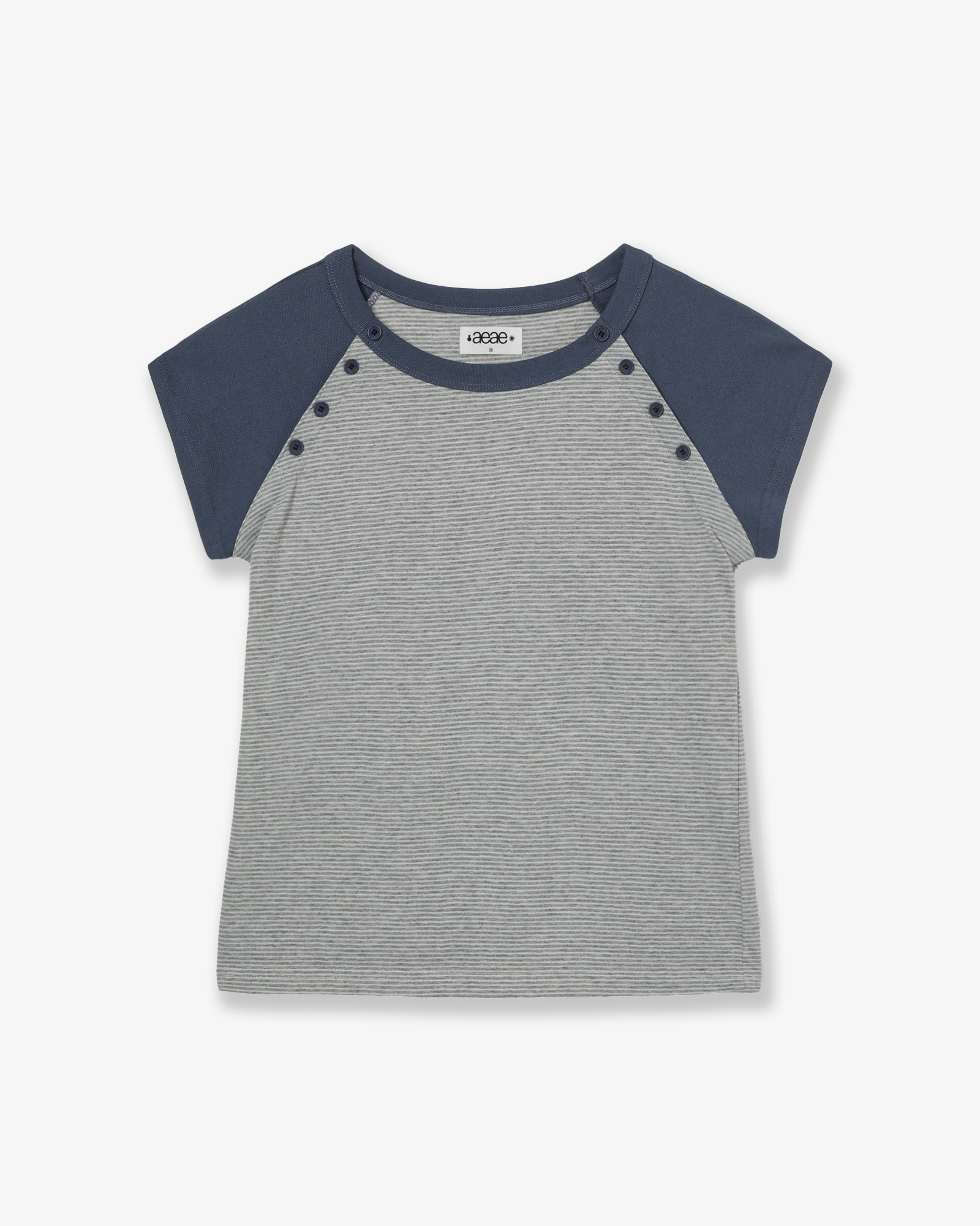 STRIPE BUTTON RAGLAN TEE [GREY]