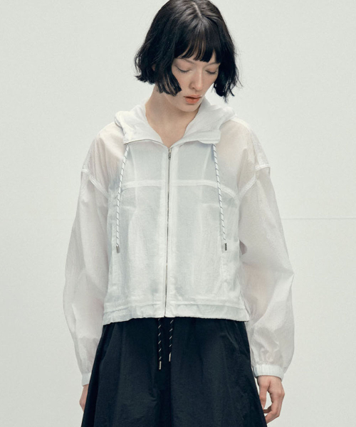 Укороченная легкая ветровка-худи 6316 (White)
