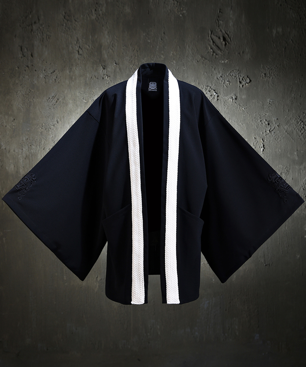 айвори Rope широкий рукав Embroidered Robe черный