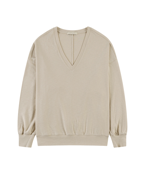 Свободная футболка SITP5274 с V-вырезом и рукавом летучая мышь_Light beige